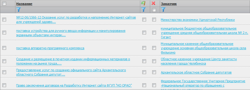 Мастер начальных настроек, список найденных тендеров