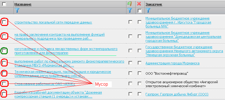Поиск по тендерной документации, список тендеров