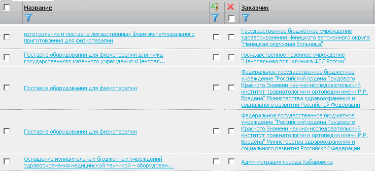 Поиск по тендерной документации, список тендеров